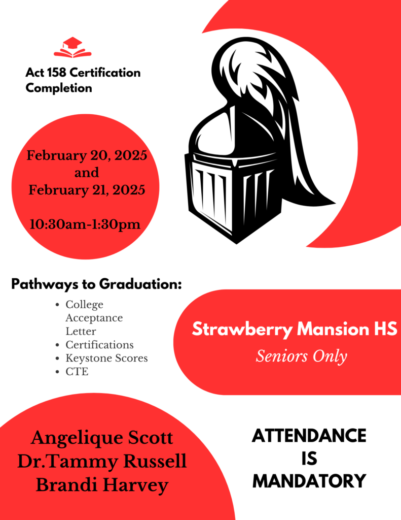 Seniors are required to attend workshops on 2/20 and 2/21 to finish Act 158 graduation requirements.